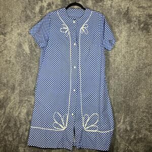 Sears Dress Womens 18 Blue Shirt Dress Knee Length Floral Rayon Cotton Vintage